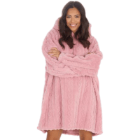 Adults Unisex Sherpa Cable Design Pink Huggable Oversized Hoodie