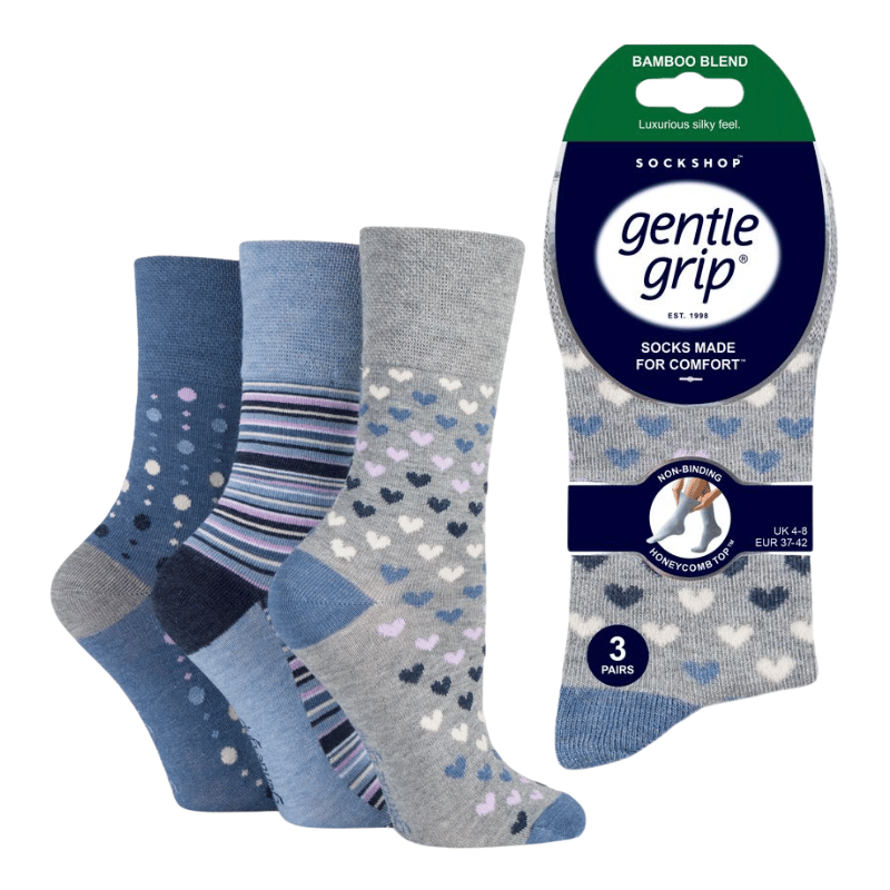 Ladies Bamboo HoneyComb Gentle Grip Socks Hearts/Dots