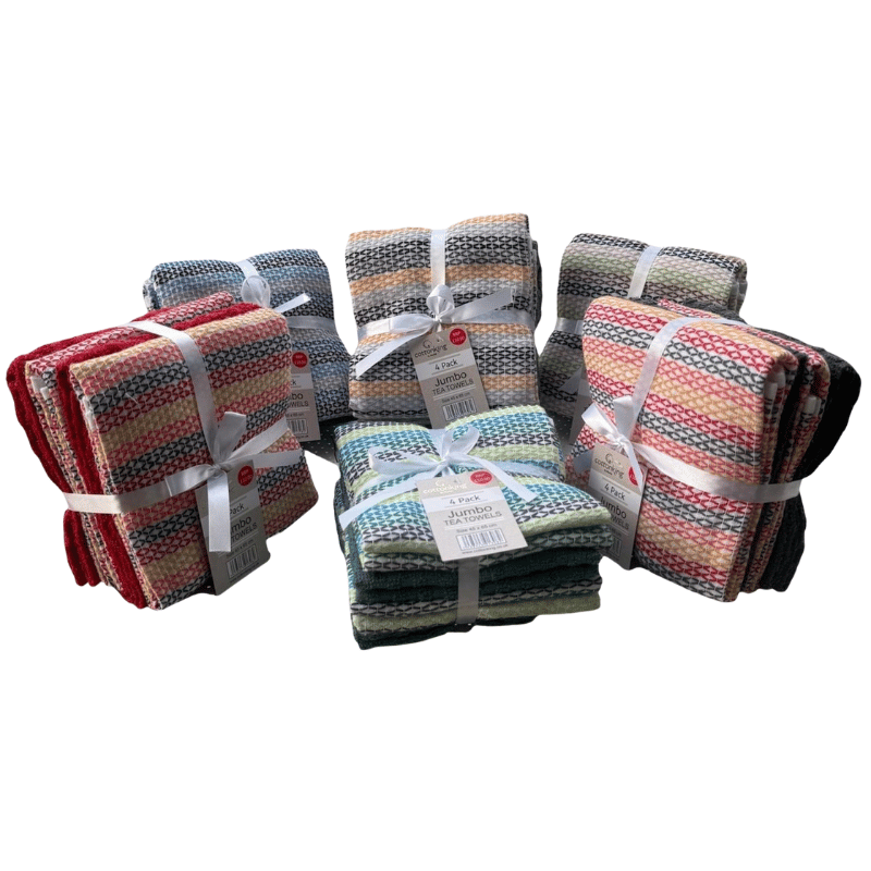 4 Pack Jumbo Tea Towels Multi Stitch