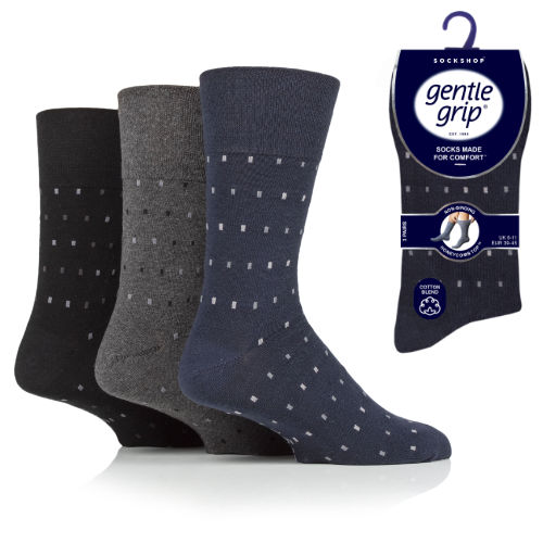 Mens Gentle Grip Socks Micro Rectangle Dark