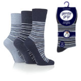 Ladies Gentle Grip Socks Navy - Denim Stripe