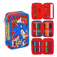 Official Sonic 'Let's Go' Filled 3 Zip Pencil Case