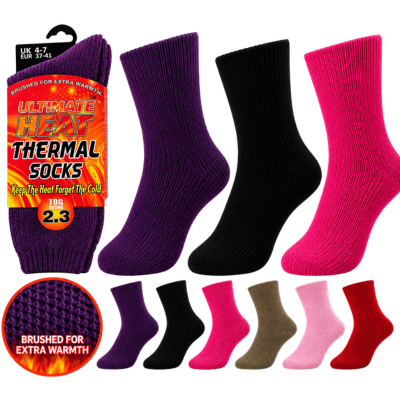 Ladies Ultimate Heat 2.3 Tog Thermal Socks - Assorted