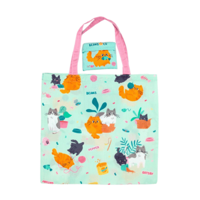 Foldable Reusable Shopping Bag Beans & Co Cats