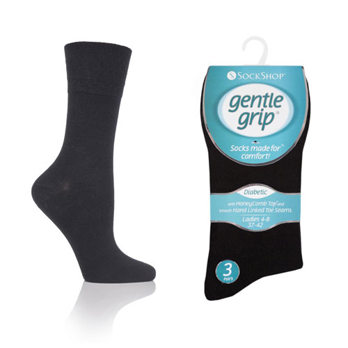 Ladies Diabetic Gentle Grip Socks Black