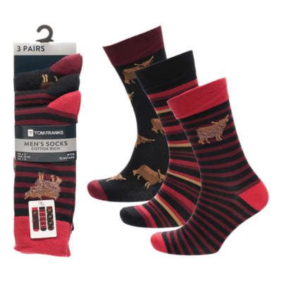 Mens 3 Pack Highland Cow Design Socks