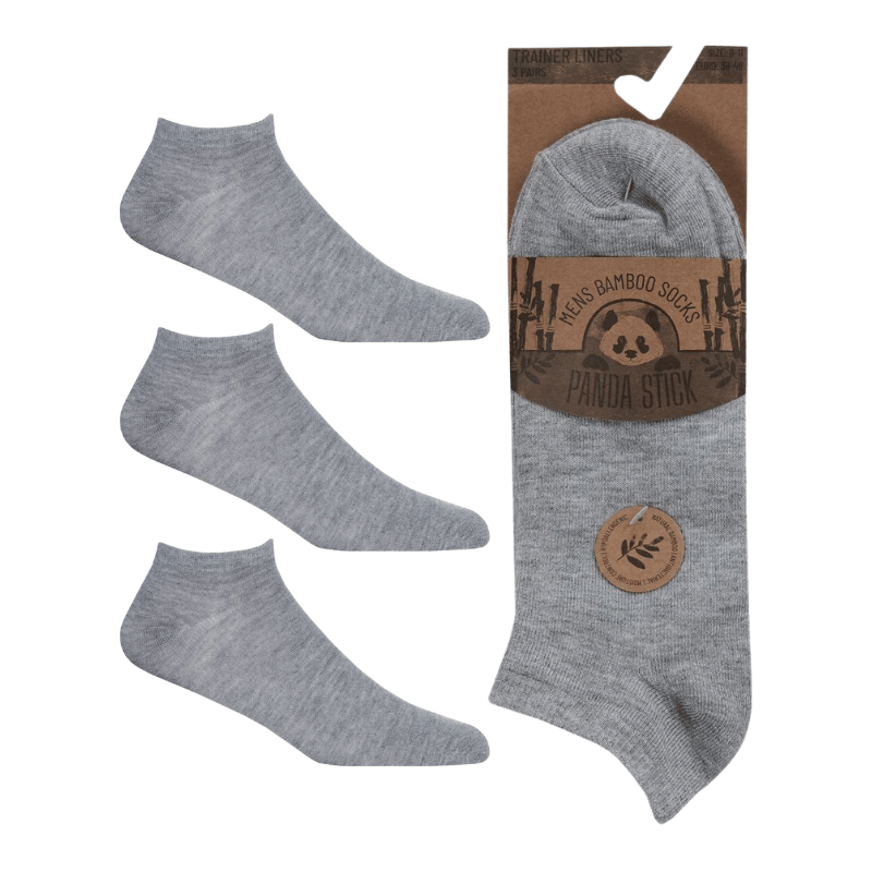 Mens 3 Pack Bamboo Trainer Socks Grey Marl
