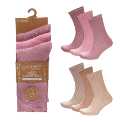 Ladies 3 Pack Ribbed Bamboo Socks