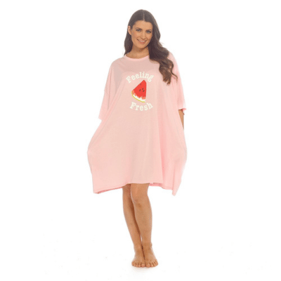 Ladies Oversized Print Nightie - Pink With Watermelon Print - One Size