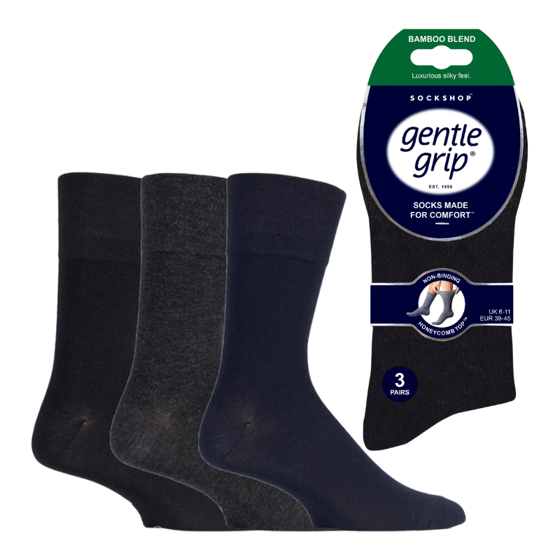Mens Bamboo HoneyComb Gentle Grip Socks Black Navy