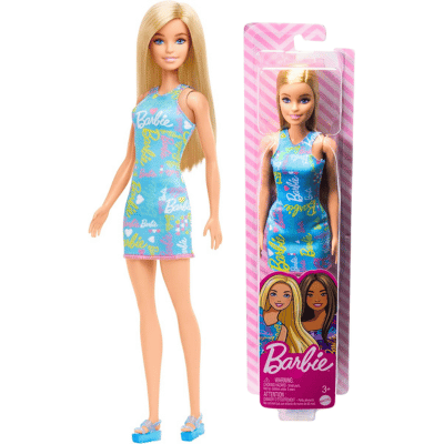 Official Barbie Signature Doll - Blonde With Logo Print Blue Dress