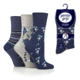 Ladies Gentle Grip Socks Floral Haven Purple