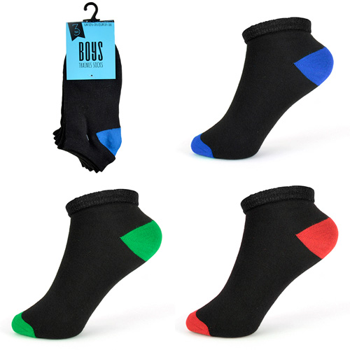 Boys Coloured Heel And Toe Black Trainer Socks