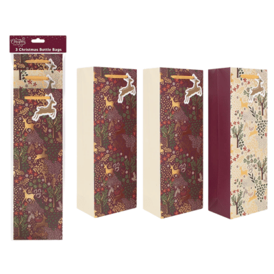 Green Christmas Burgundy Joy Bottle Bags Pack Of 3