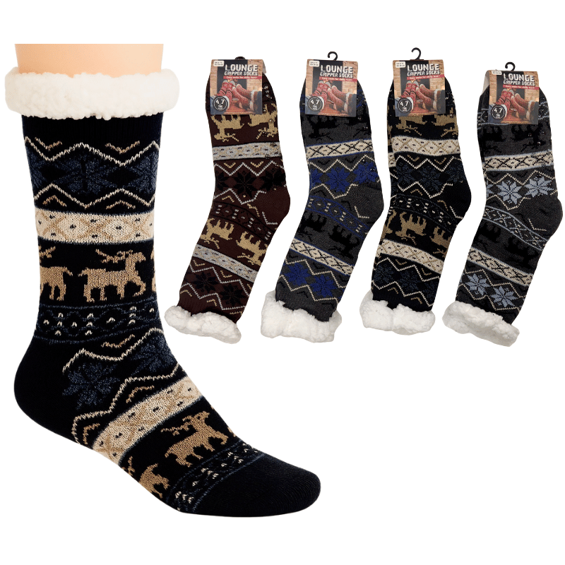 Mens 4.7 Tog Rated Lounge Socks With Gripper Sole Assorted Designs