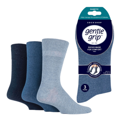 Mens Diabetic Gentle Grip Socks Blue Assortment
