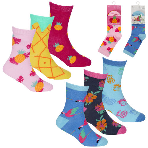 Girls 3 Pack Socks Tropical Design