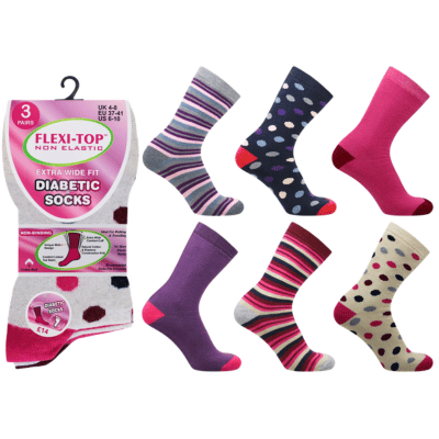 Ladies Flexi Top Socks 3 Pack - Dots & Stripes