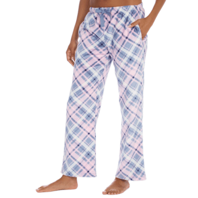 Ladies Blue Check Printed Fleece Lounge Pants