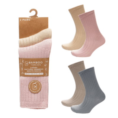 Ladies 2 Pack Ribbed Bamboo Boots Socks