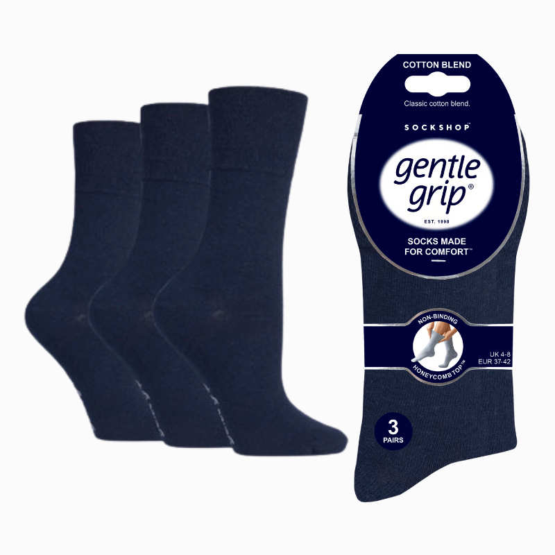 Ladies Gentle Grip Socks Plain Navy