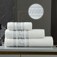 100% Egyptian Cotton Greek Border Design Hand Towel White