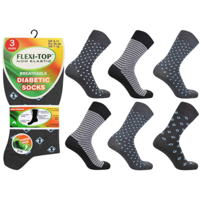 Mens Flexi Top Socks 3 Pack Blue Mixed Designs