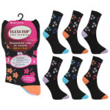 Ladies Flexi-Top Non Elastic Socks Dark Floral