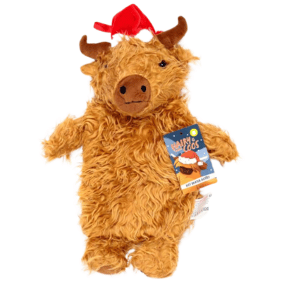 Christmas Highland Cow 650ml Hot Water Bottle With Plush Cover