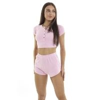 Ribbed Crop T-Shirt And Shorts Lounge Set Pink