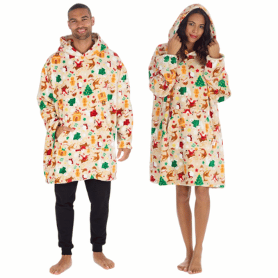 Unisex Christmas Design Oversized Snuggle Hoodie - Cream