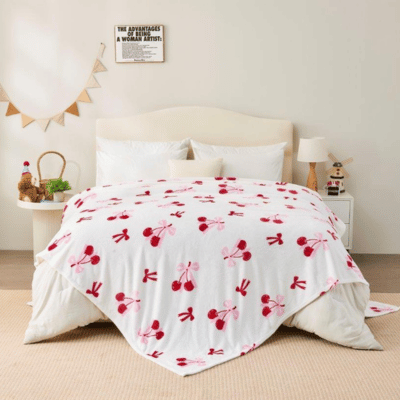 Fun Design Flannel Throw - Cherries & Bows 170cm x 230cm