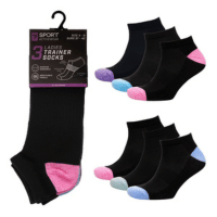 Ladies 3 Pack Twist Yarn Heel & Toes Trainer Socks
