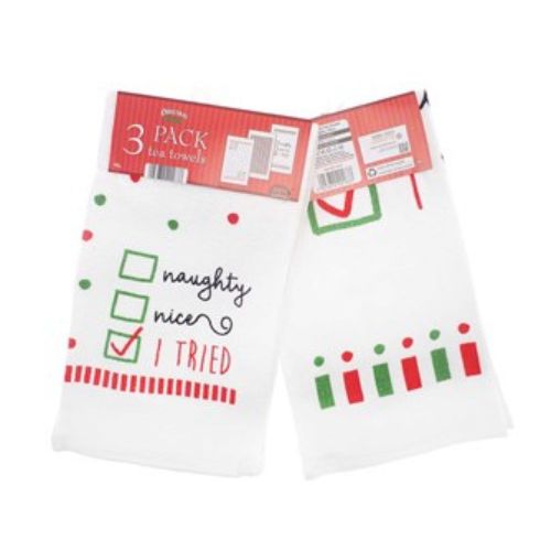 3 Pack Naughty or Nice Christmas Tea Towels