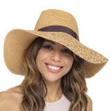 Ladies Animal Print Wide Brim Straw Hat