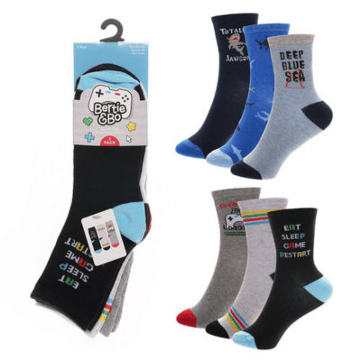Boys 3 Pack Game/Shark Design Socks