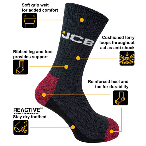 JCB 3 Pack Mens Pro Boot Sock