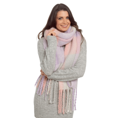 Ladies Multi Check Scarf With Tassel
