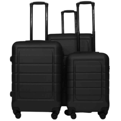 Rib Design Hard Shell Lightweight 3 Piece Luggage Set - Black