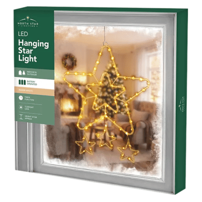 LED Battery Operated Warm White Christmas Star Hanging Light