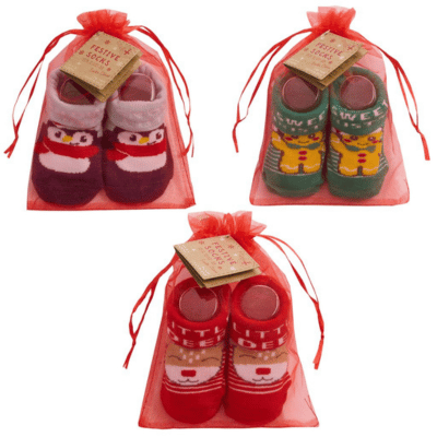 Baby Christmas Socks In Organza Gift Bag 0-12 Months