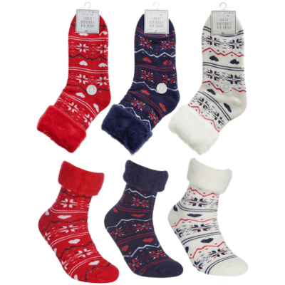 Ladies Fairisle Bed Socks With Gripper - Single Pair Pack
