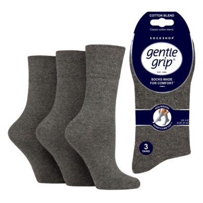 Ladies Gentle Grip Socks Plain Grey