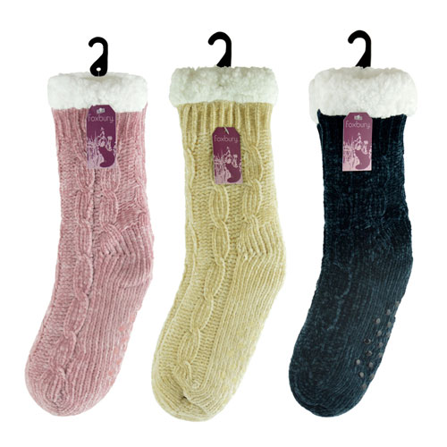 Ladies Knitted Slipper Socks With Grippers | Winter Socks | Ladies Owl ...