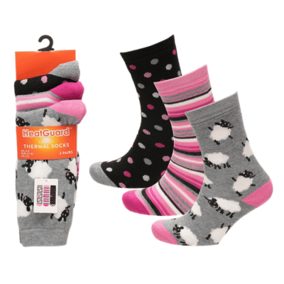 Ladies 3 Pack Sheep Print Thermal Socks