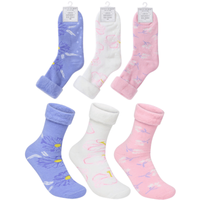 Ladies Floral Design Bed Socks With Gripper - Single Pair Pack