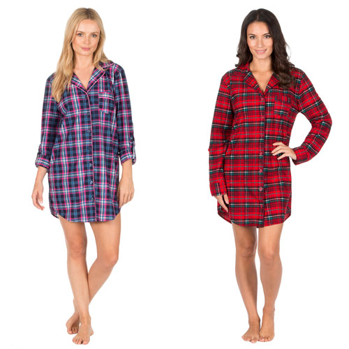 Ladies Long Sleeved Check Nightshirt | Wholesale Nightwear | Wholesale ...