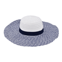 Ladies Wide Brim Hat Blue & White Mosaic