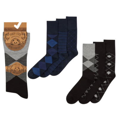 Mens 3 Pack Bamboo Comfort Fit Argyle Design Socks