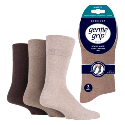 Mens Diabetic Gentle Grip Socks Brown Assortment